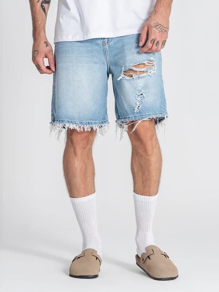 Pantalones Cortos Vaqueros Destruidos Azul Claro - Imagen 1