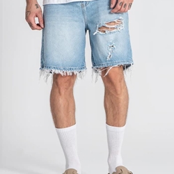 Pantalones Cortos Vaqueros Destruidos Azul Claro - Imagen 1