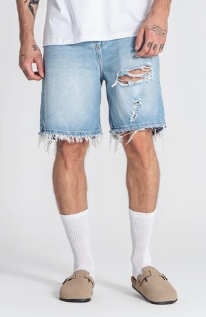 Pantalones Cortos Vaqueros Destruidos Azul Claro - Imagen 1